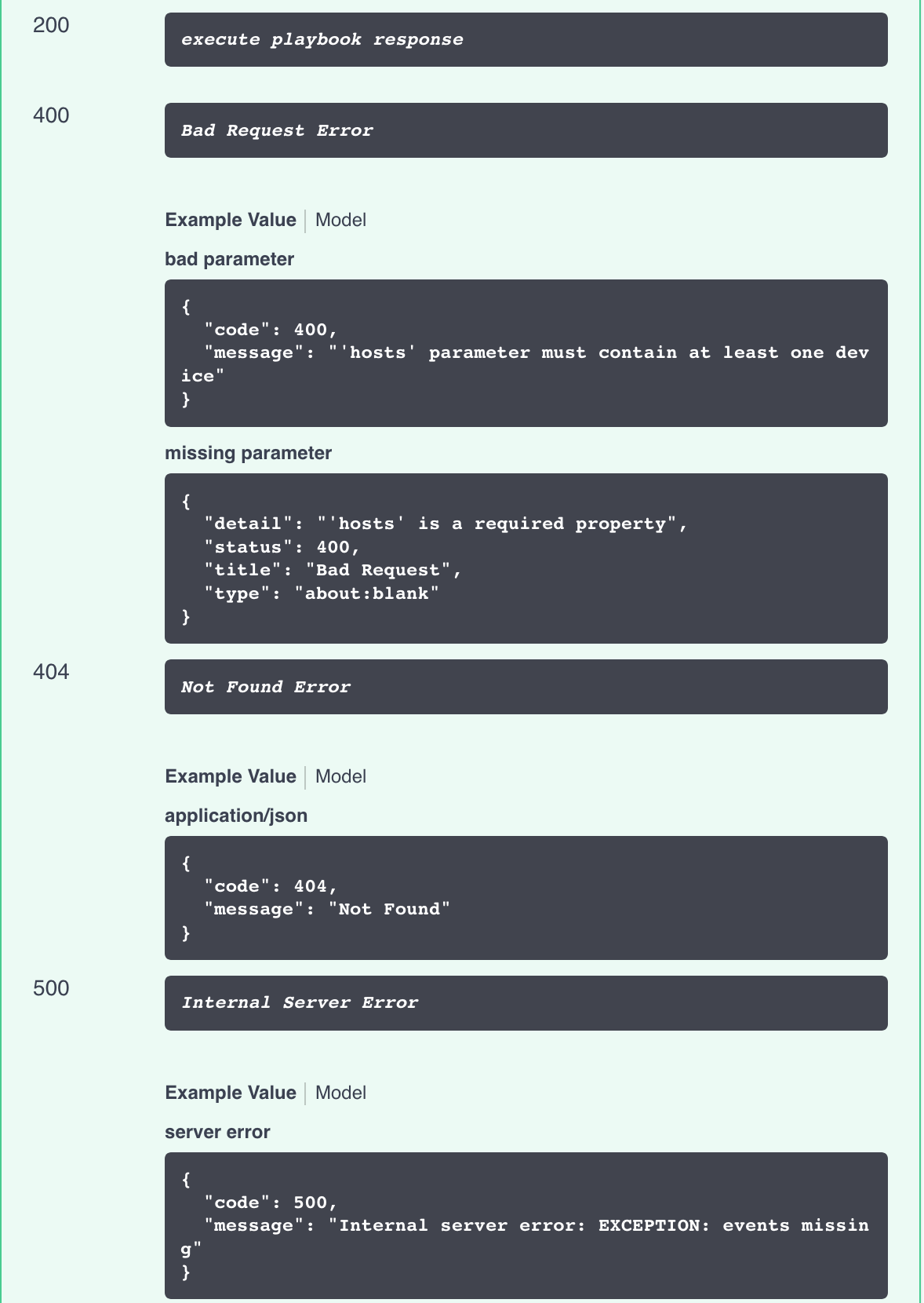 API Playbook Responses