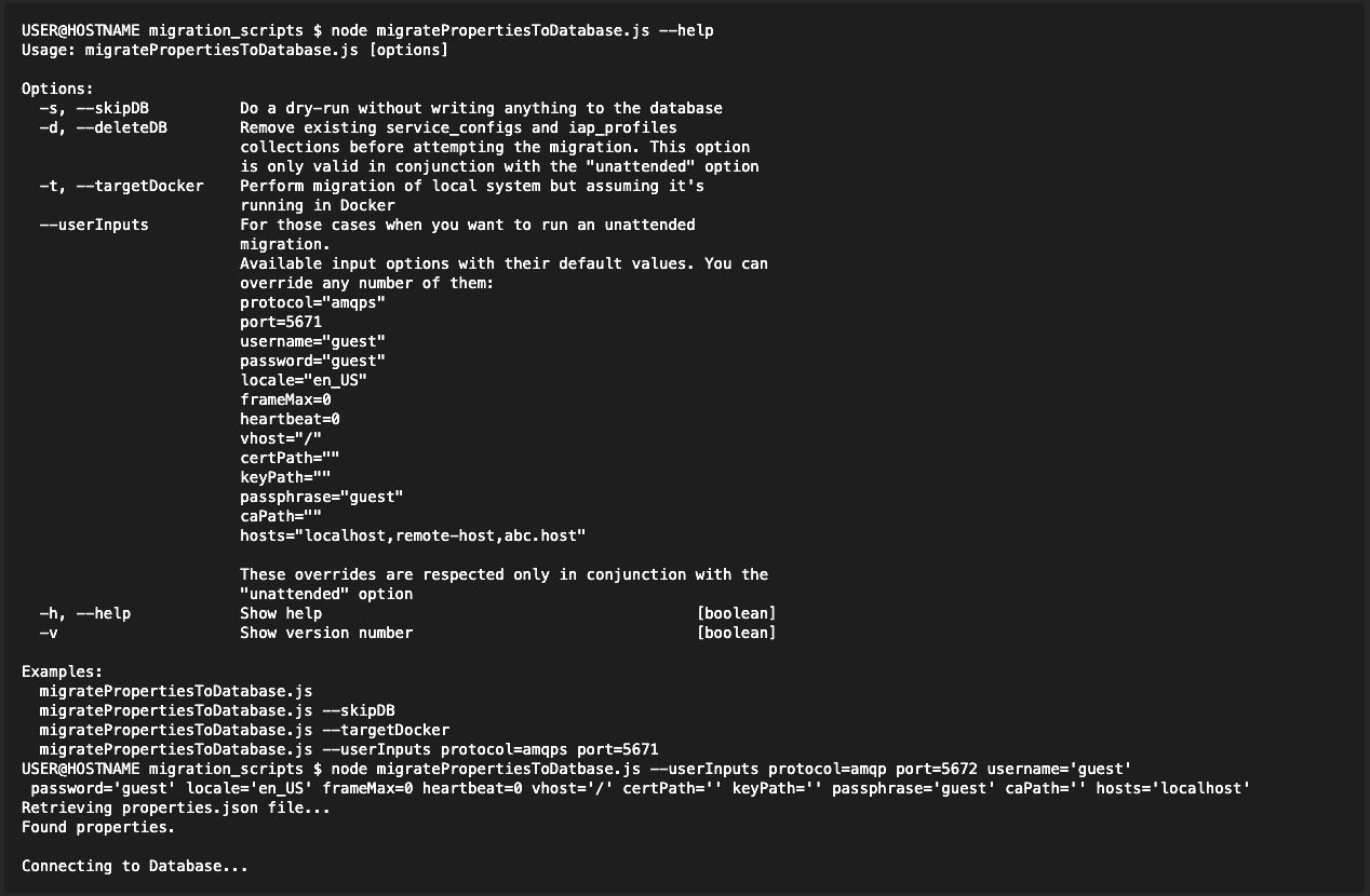 Migration Script Help Options