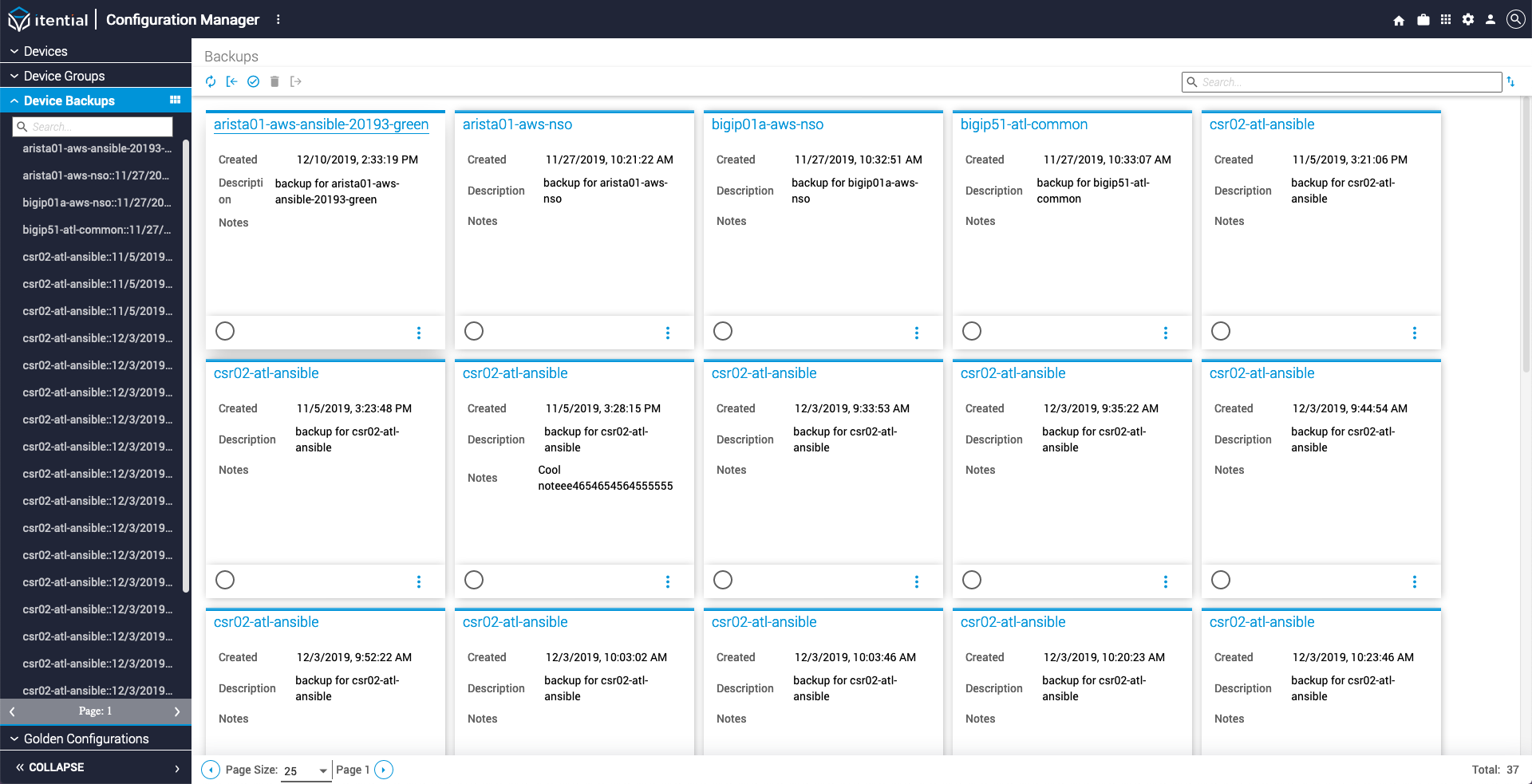 Device Backups View