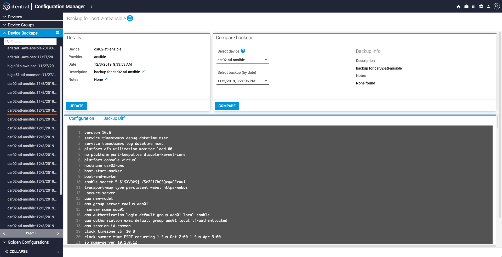 Edit Device Backup