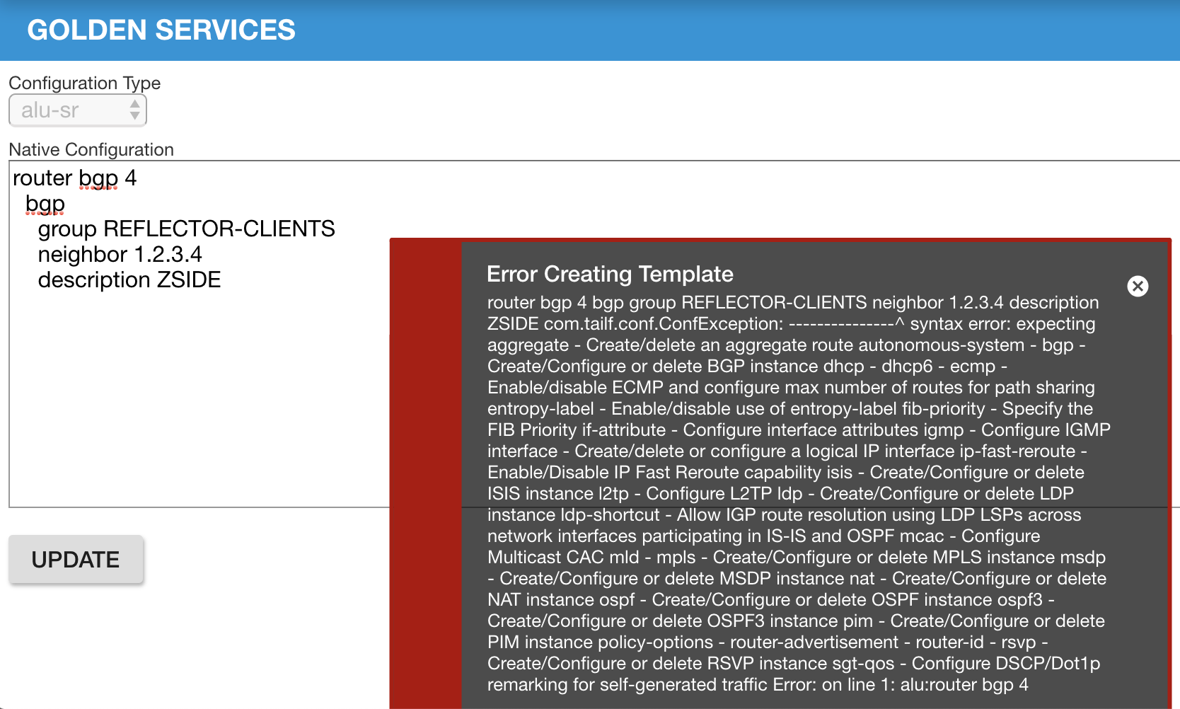 Error Creating Template