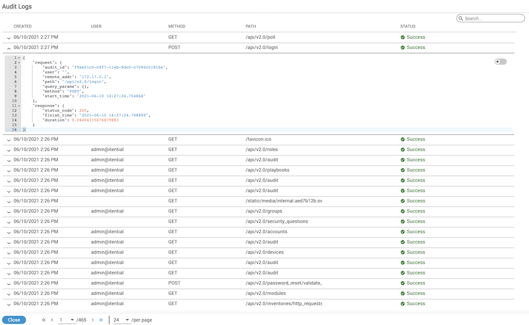 Audit Log Screen