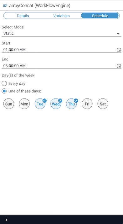 Schedule tab static